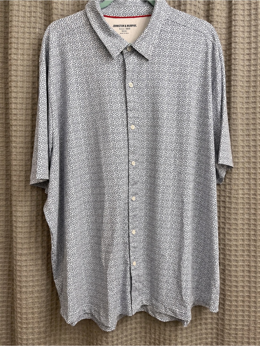 Johnston & Murphy Men’s XXXL Shirt White/Blue Short Sleeve Button Up